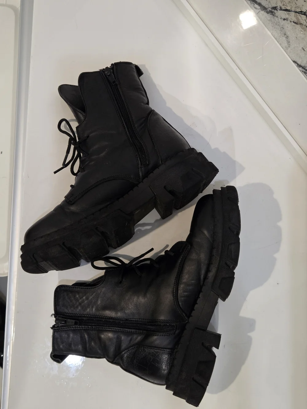 Genuine Leather Warm Combat Boots With Wool Lining Rugged Lace-Up Style